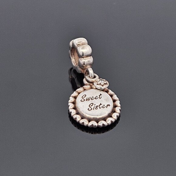 Pandora 925 Sterling Silver Sweet Sister Dangle Charm - Picture 1 of 8